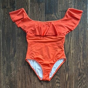 Gianni Bini Orange Ruffle One-Piece Swimsuit